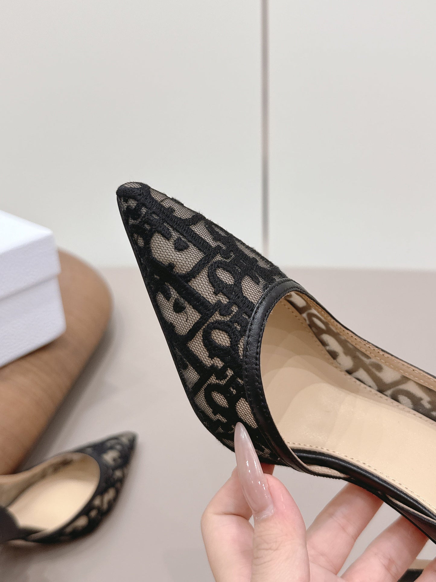 CD 26s Adiorable Slingback Pumps 8cm Black Beige Mesh Sheepskin
