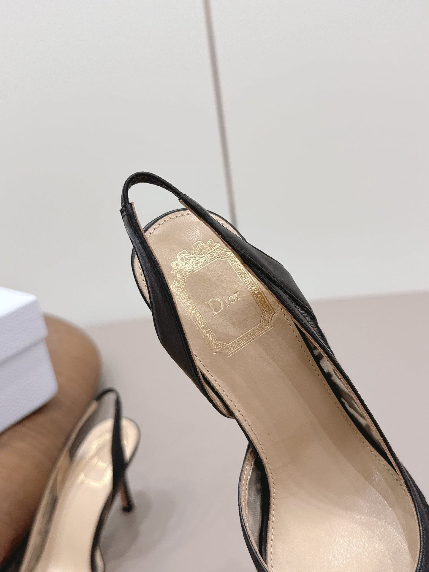 CD 26s Adiorable Slingback Pumps 8cm Black Beige Mesh Sheepskin