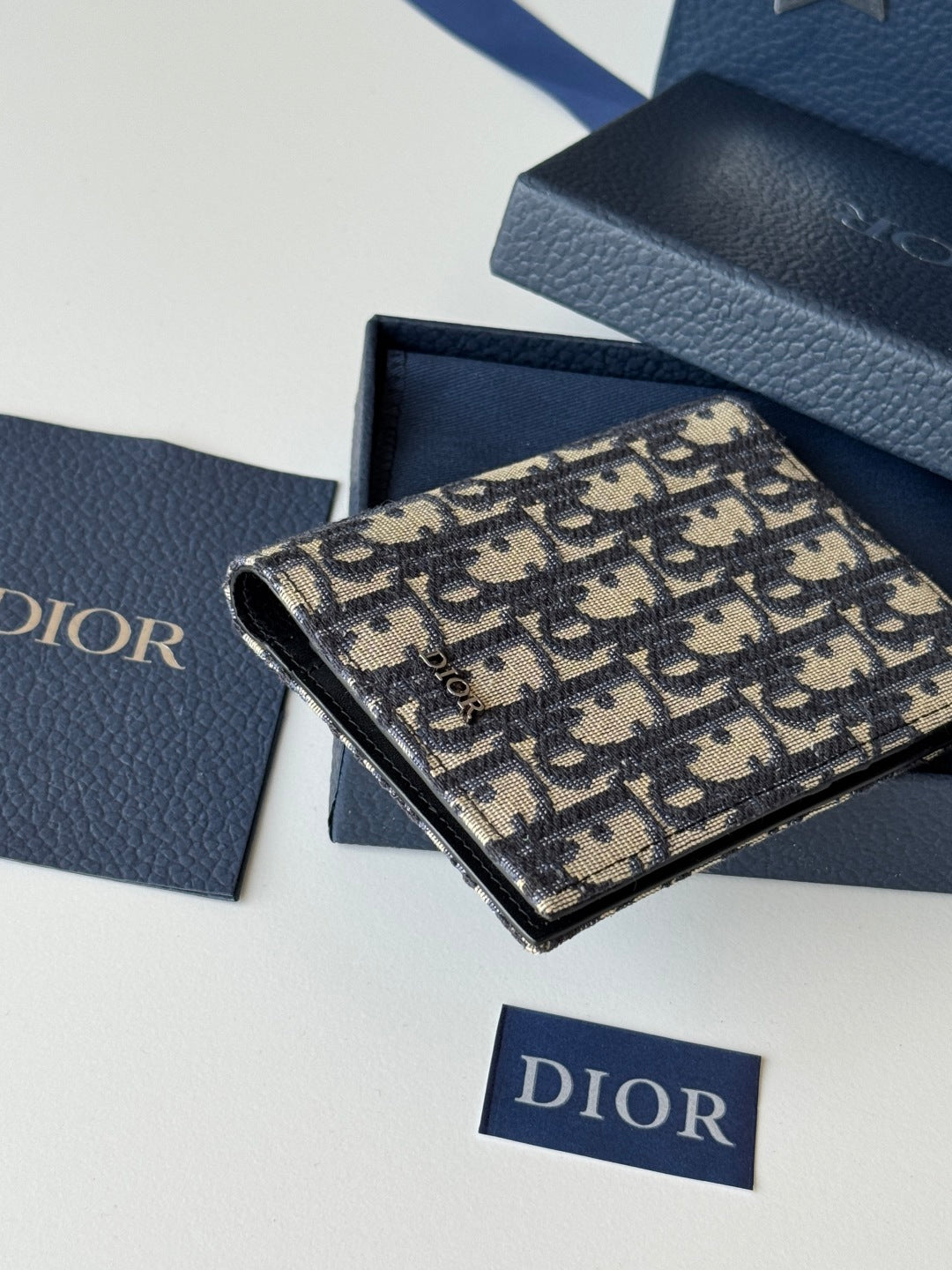 CD Oblique Passport Holder Black Beige Jacquard Cowhide