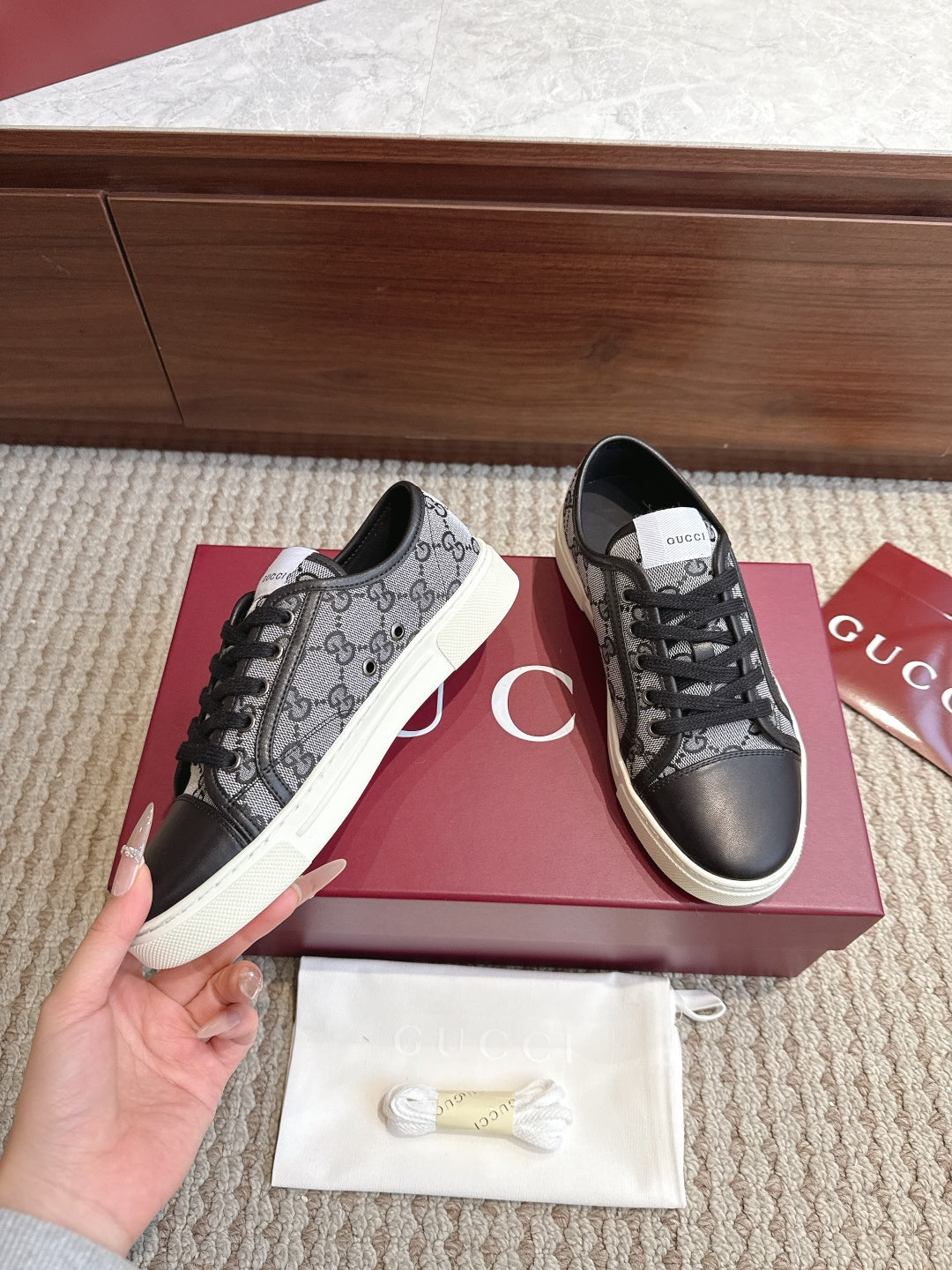 GG Tennis 1977 Low-Top Sneakers Black Grey Leather Canvas 104423