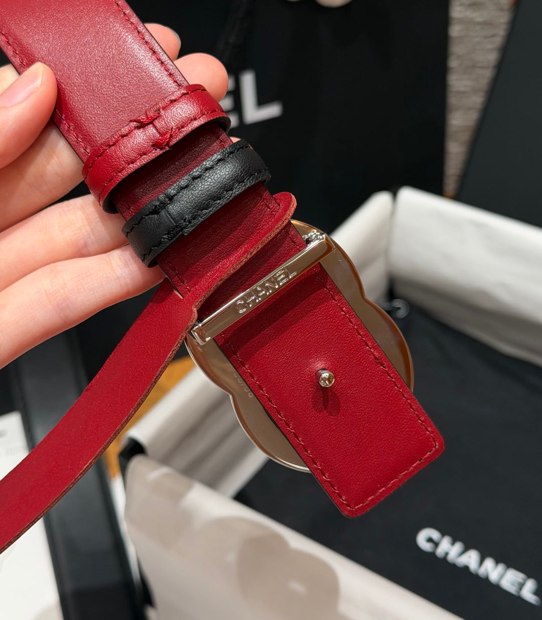 CC 26s Belt 3cm Burgundy Black Leather 213851