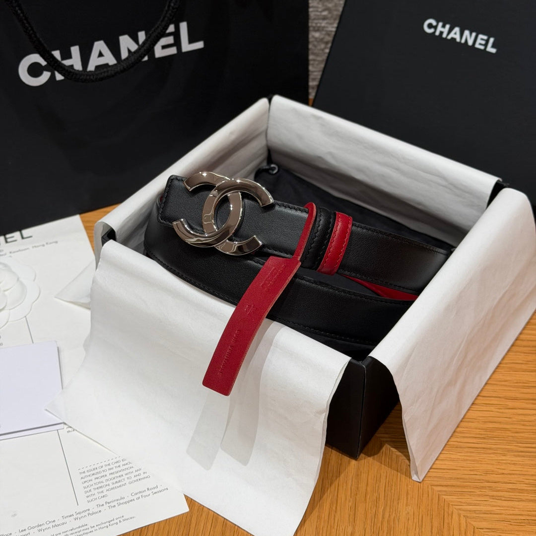 CC 26s Belt 3cm Burgundy Black Leather 213851