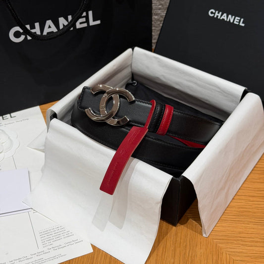 CC 26s Belt 3cm Burgundy Black Leather 213851