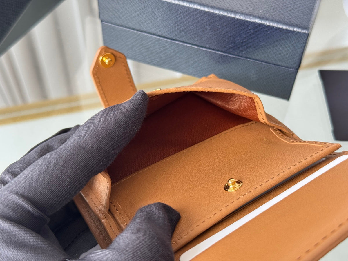 Pra 1MV204 Small Wallet Brown Saffiano & Smooth Leather