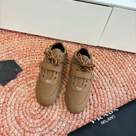Prada Sneakers with Buckle and Strap Taupe Collapse Canvas 604166