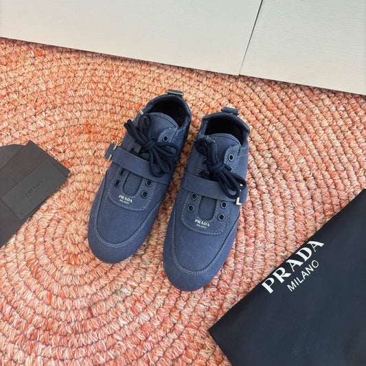 Prada Sneakers with Buckle and Strap Dark Blue Collapse Canvas 604167