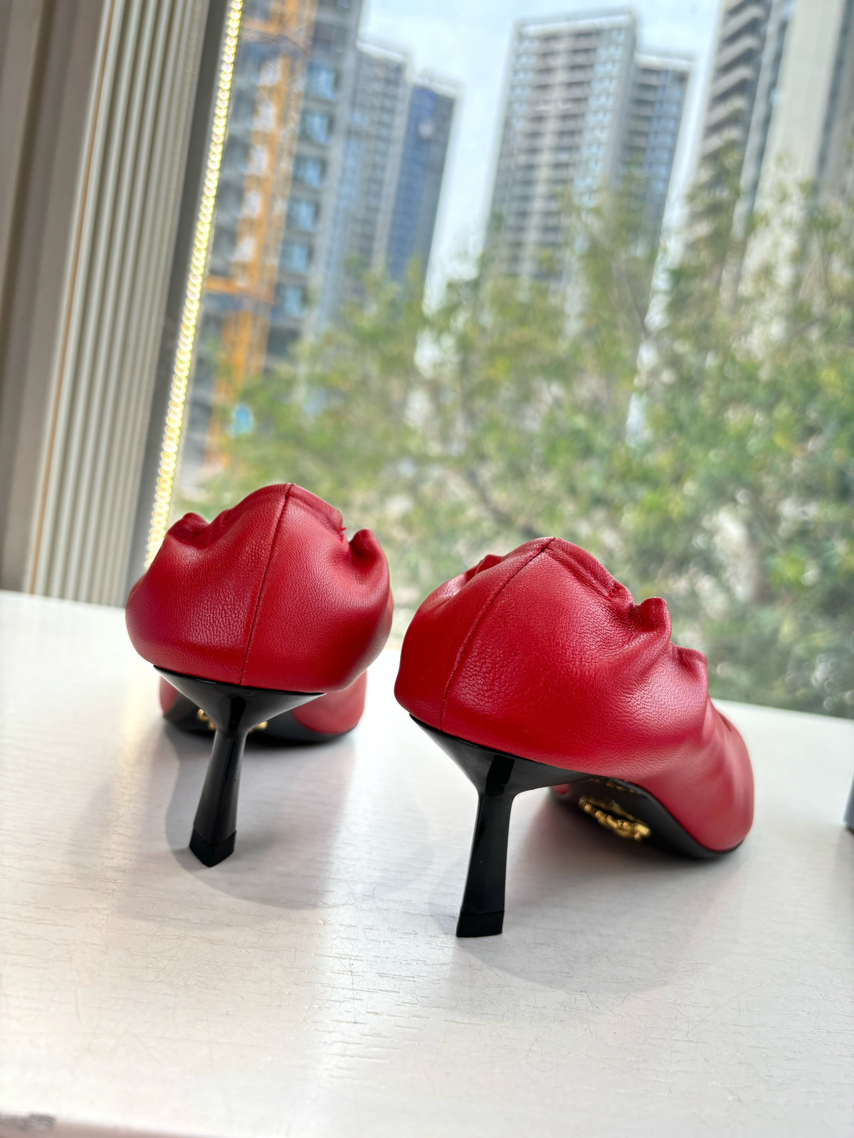 Prada Pointed-Toe Pumps Red Leather 604169