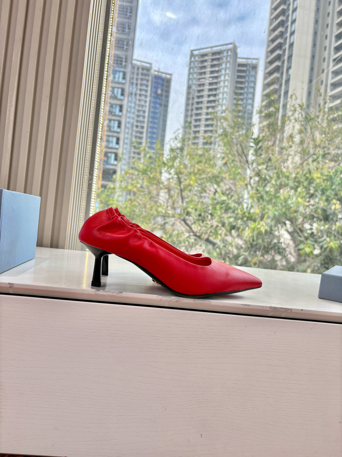 Prada Pointed-Toe Pumps Red Leather 604169