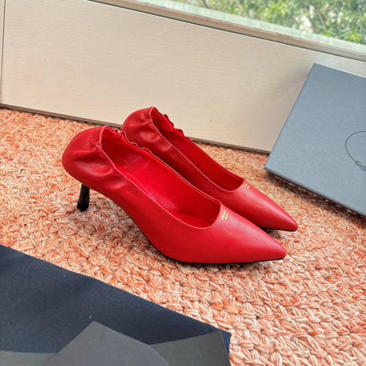 Prada Pointed-Toe Pumps Red Leather 604169