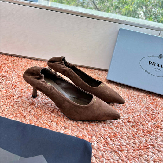 Prada Pointed-Toe Pumps Brown Suede 604173