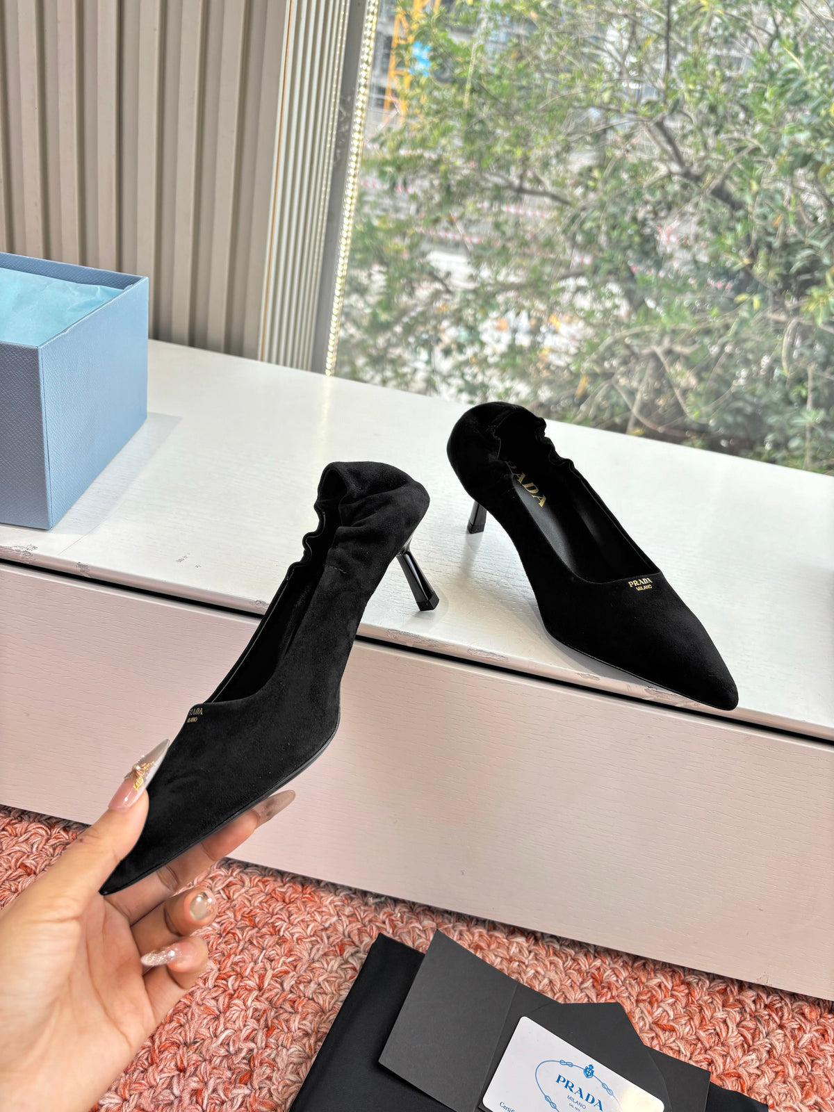 Prada Pointed-Toe Pumps Black Suede 604175