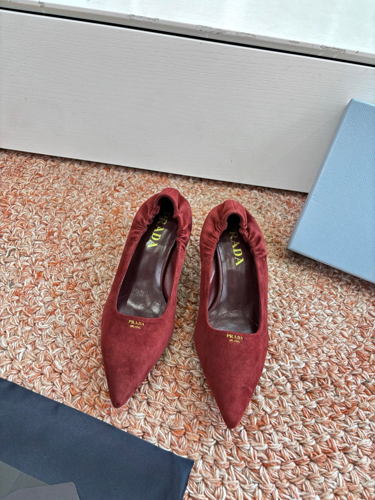 Prada Pointed-Toe Pumps Red Suede 604174