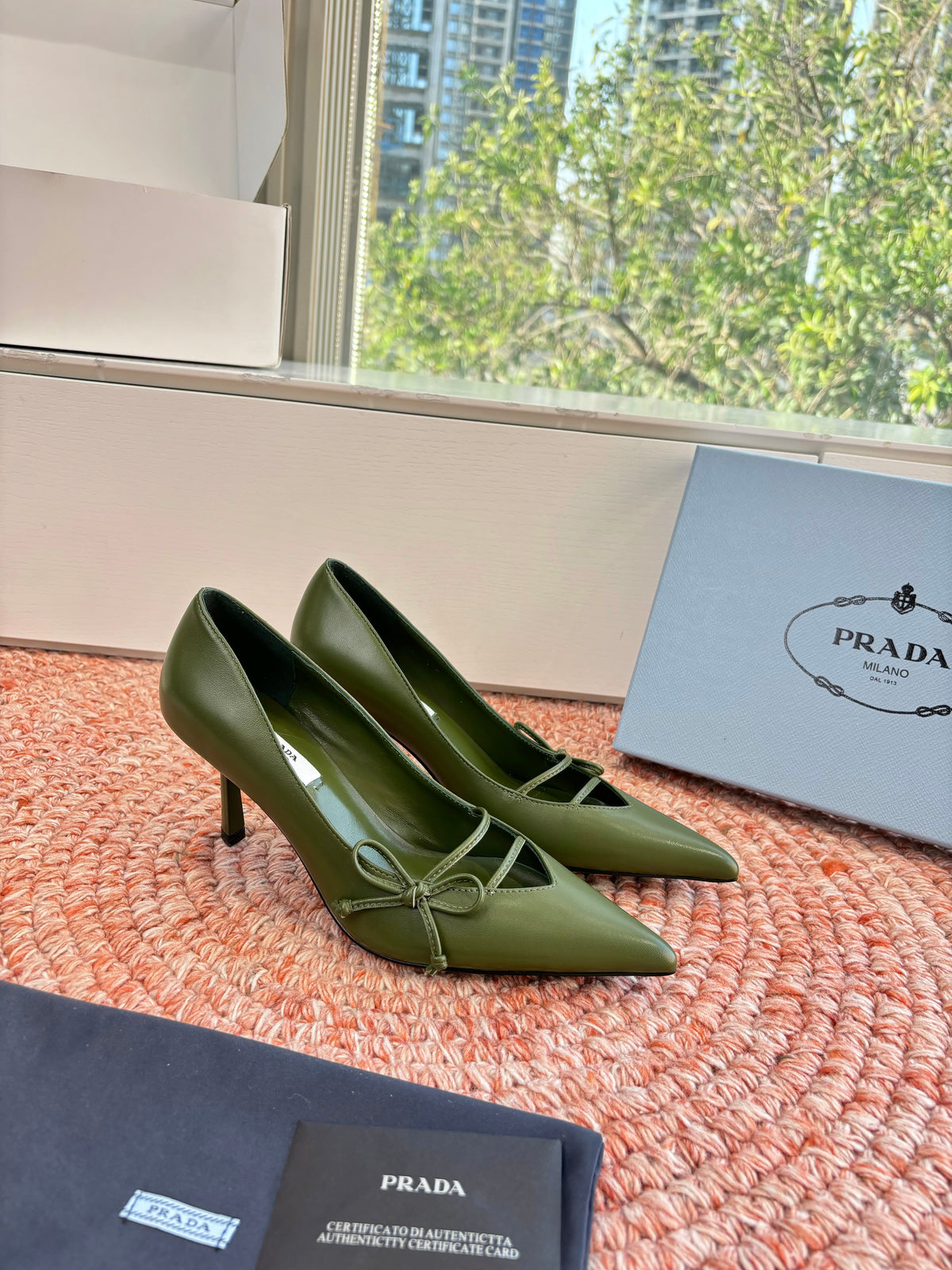 Prada G887 26s Slingback Olive Green Cowhide 604196