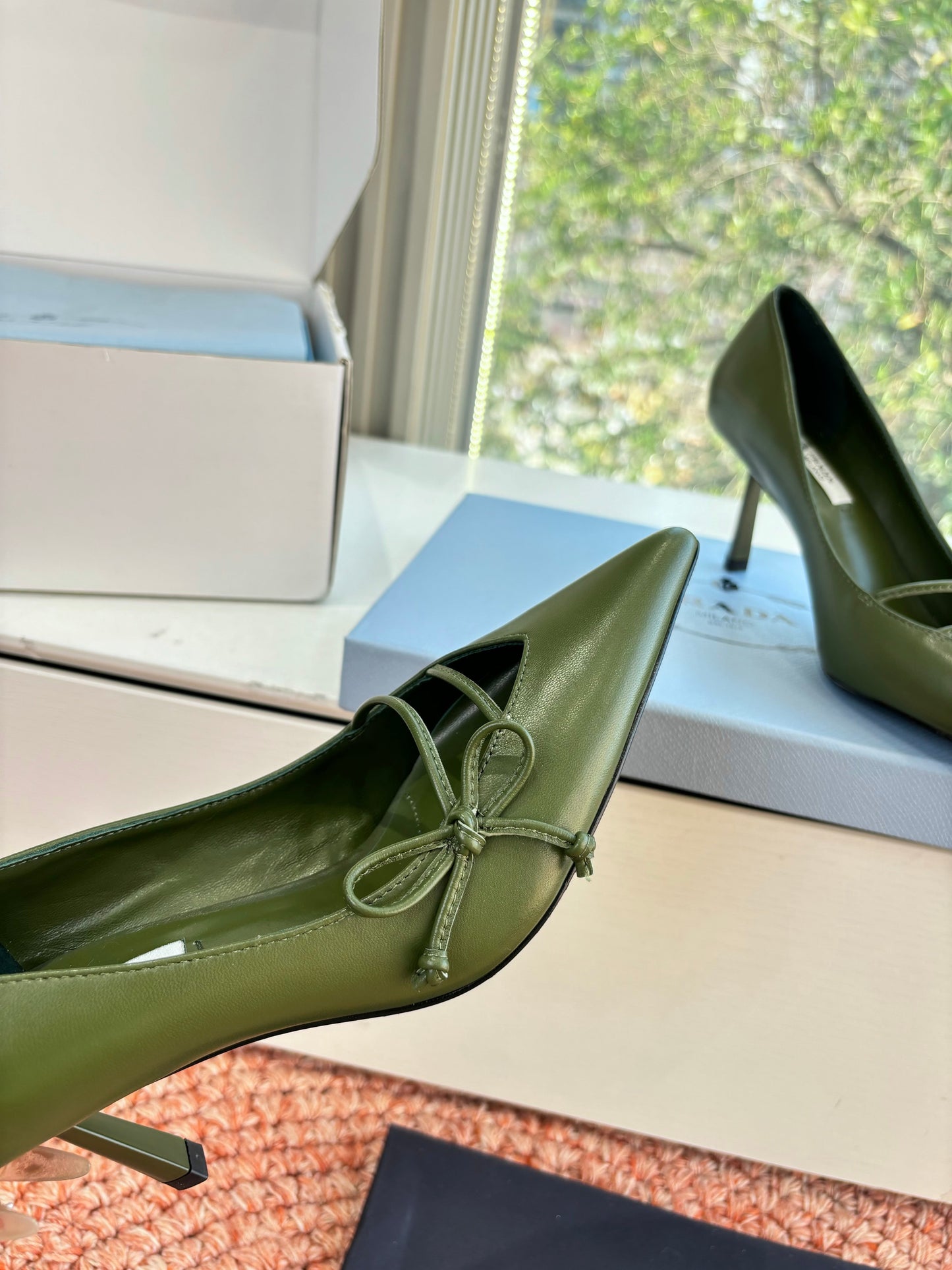 Prada G887 26s Slingback Olive Green Cowhide 604196
