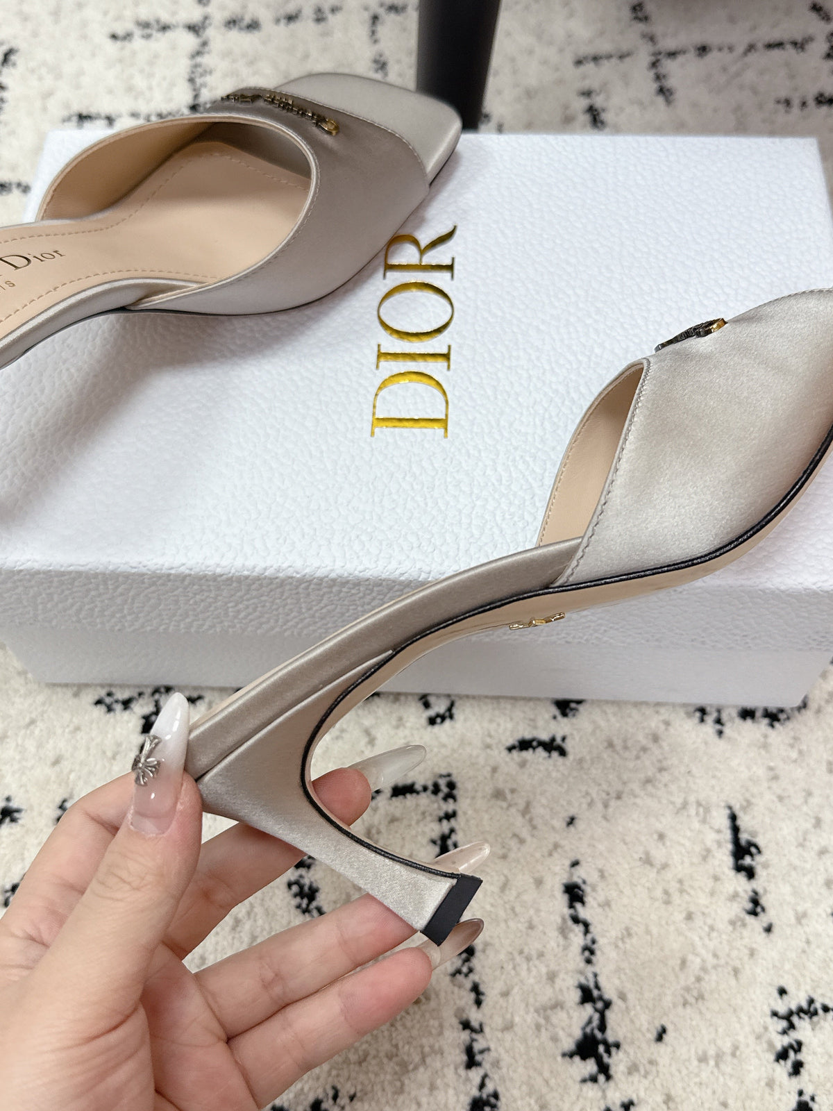 CD Square-Toed Sandal Grey Satin 617521