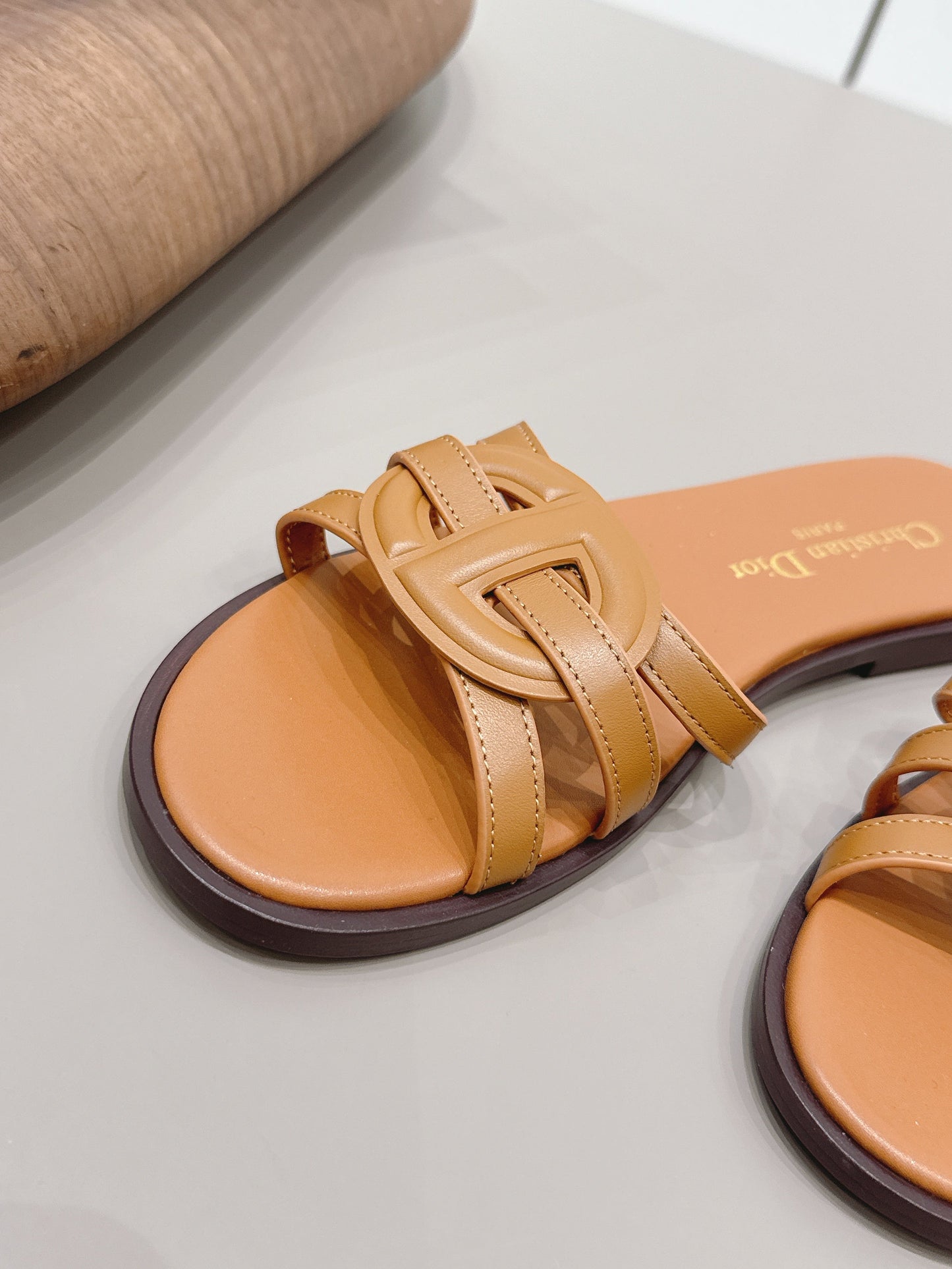 CD 26s D-Club Slide Sandal Tan Calfskin 738246