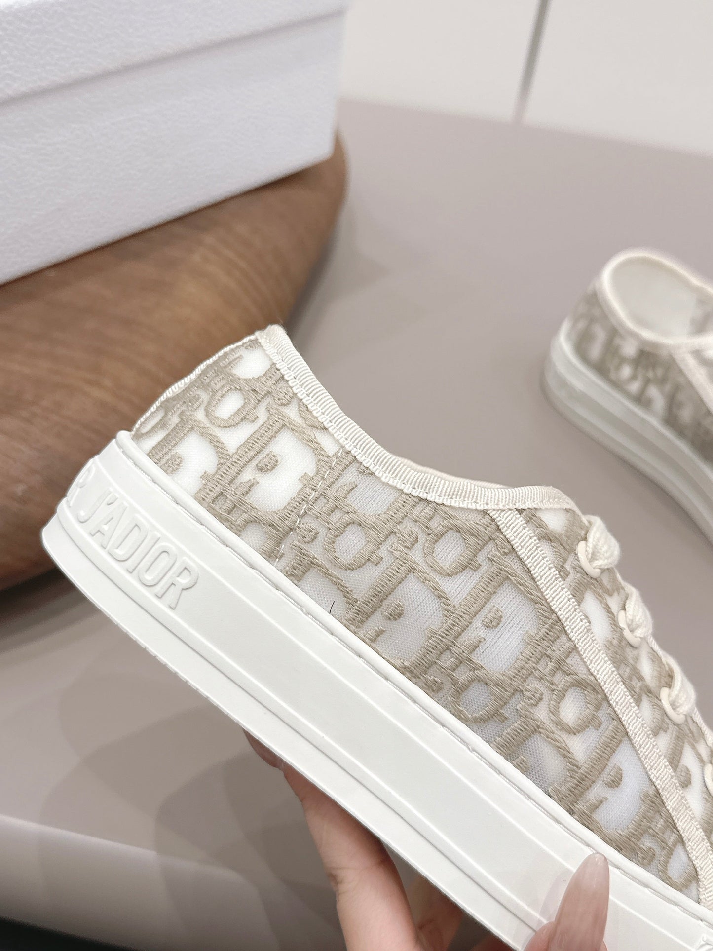 CD Walk'n'Dior Sneaker White Taupe Cotton Mesh 739320