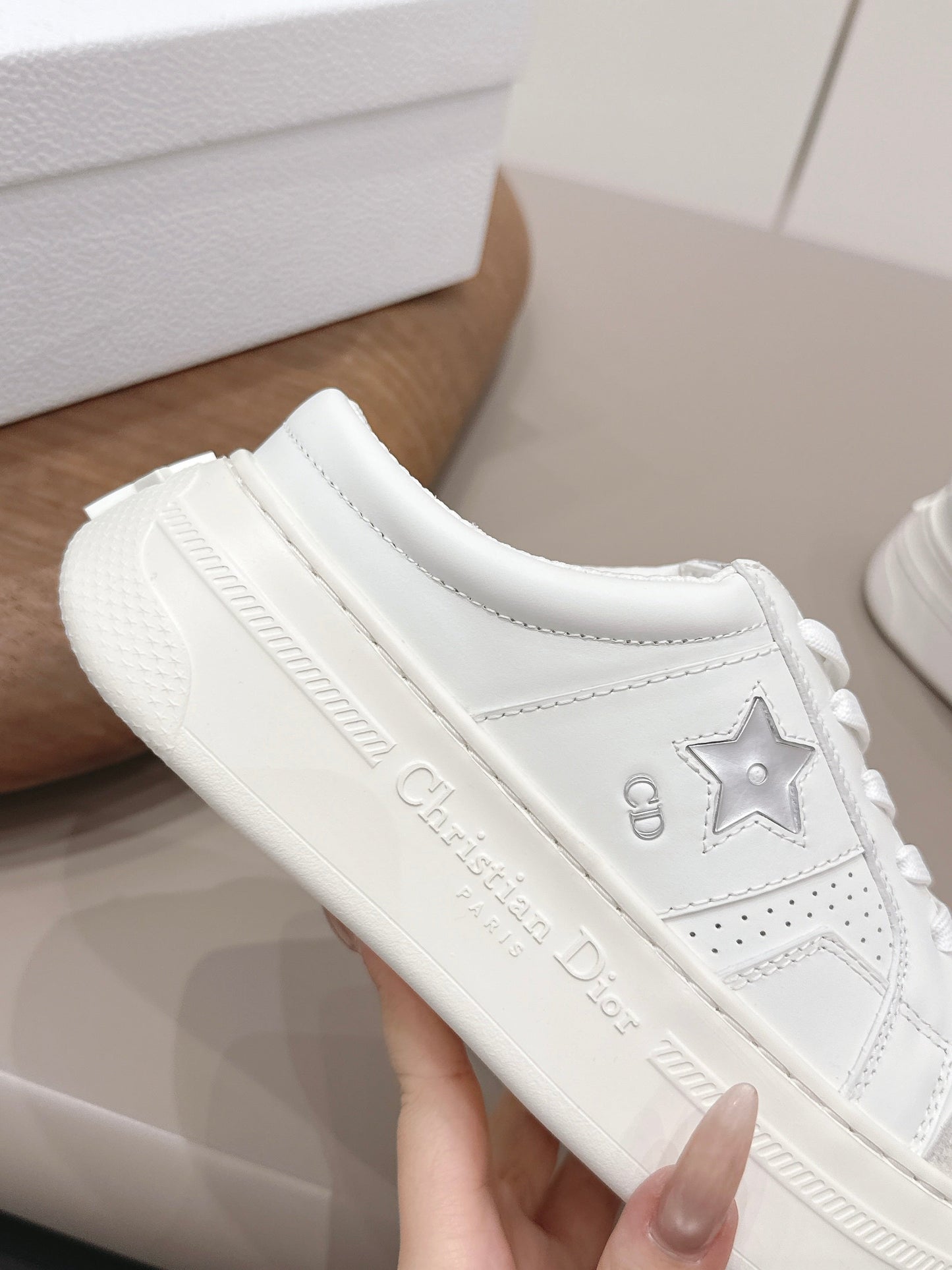 CD Dior Sliver Star Mule White Suede Leather 739310