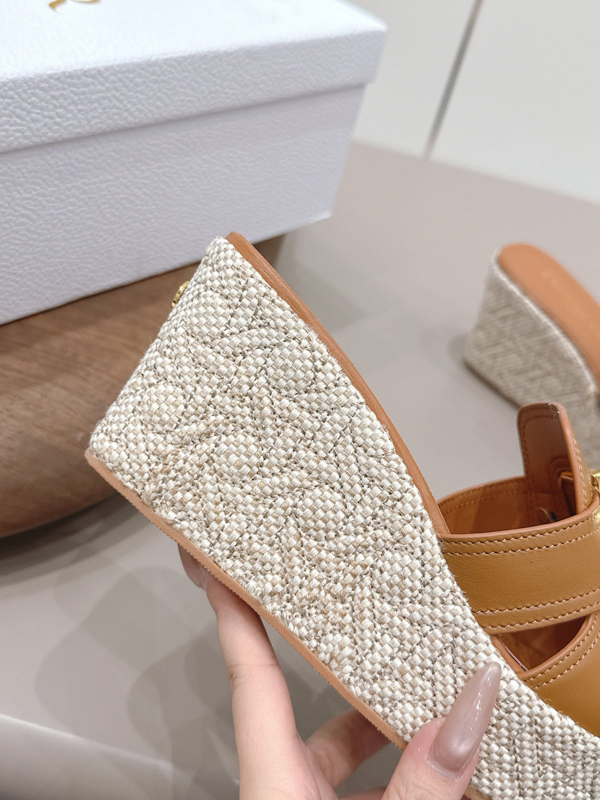 CD 30 Montaigne Wedge Slides 8cm Tan Calfskin 738318