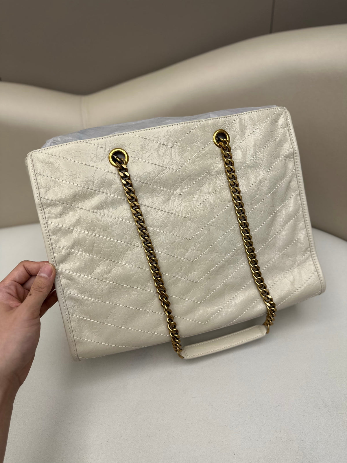 Niki Shopping Bag 33cm Cream Vintage Calfskin GHW