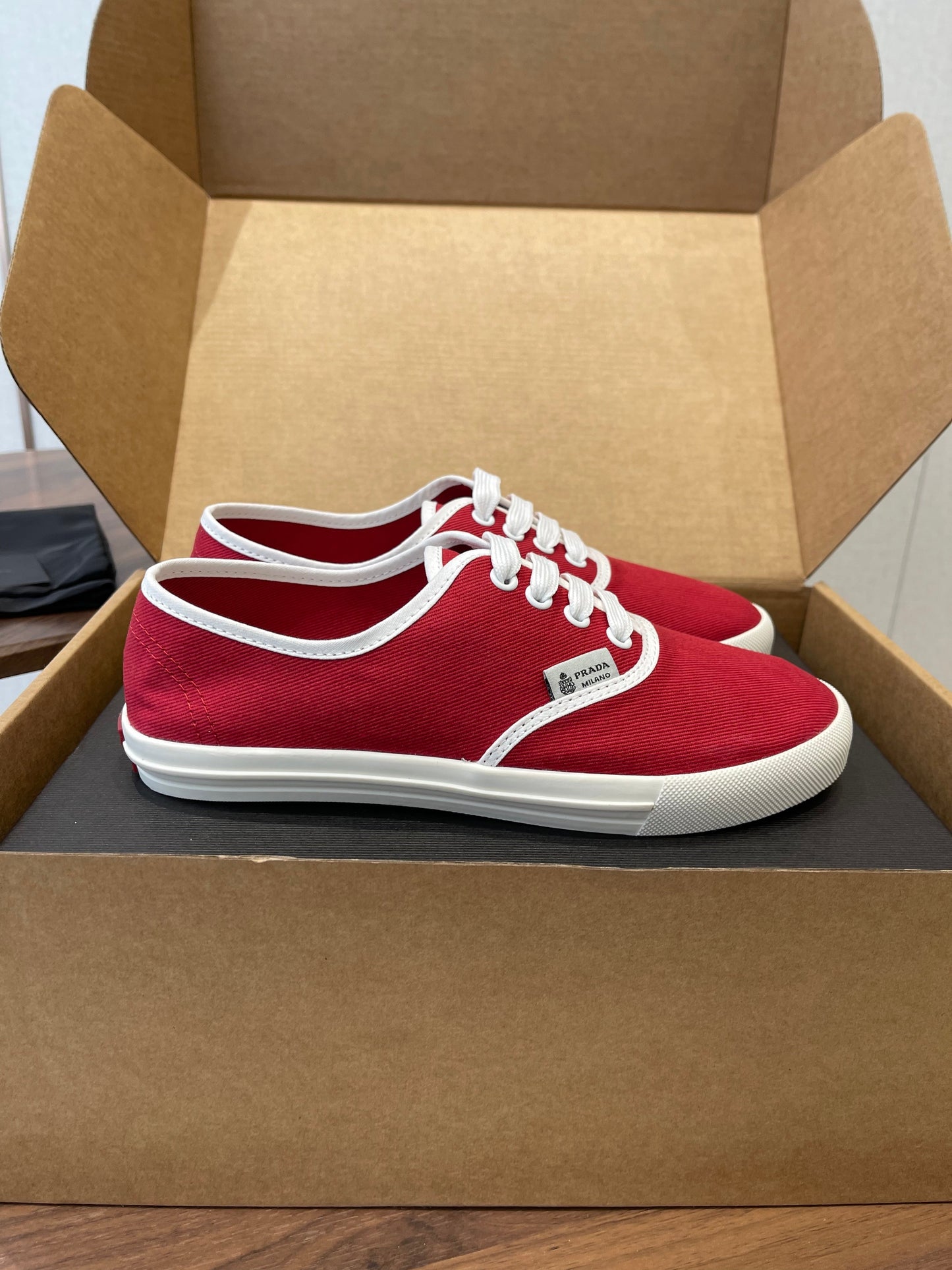 Prada 26ss Casual Shoes Red White Canvas 624429