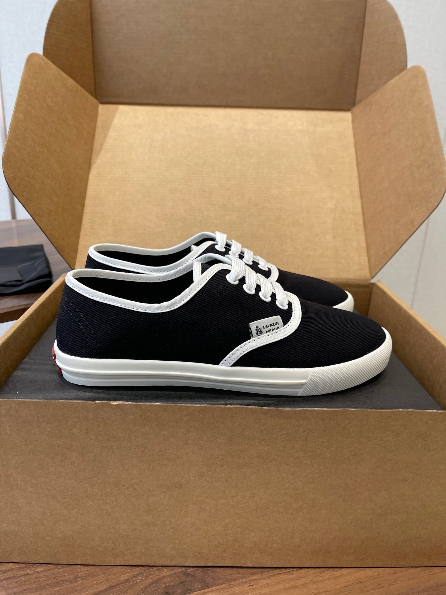 Prada 26ss Casual Shoes Black White Canvas 624430