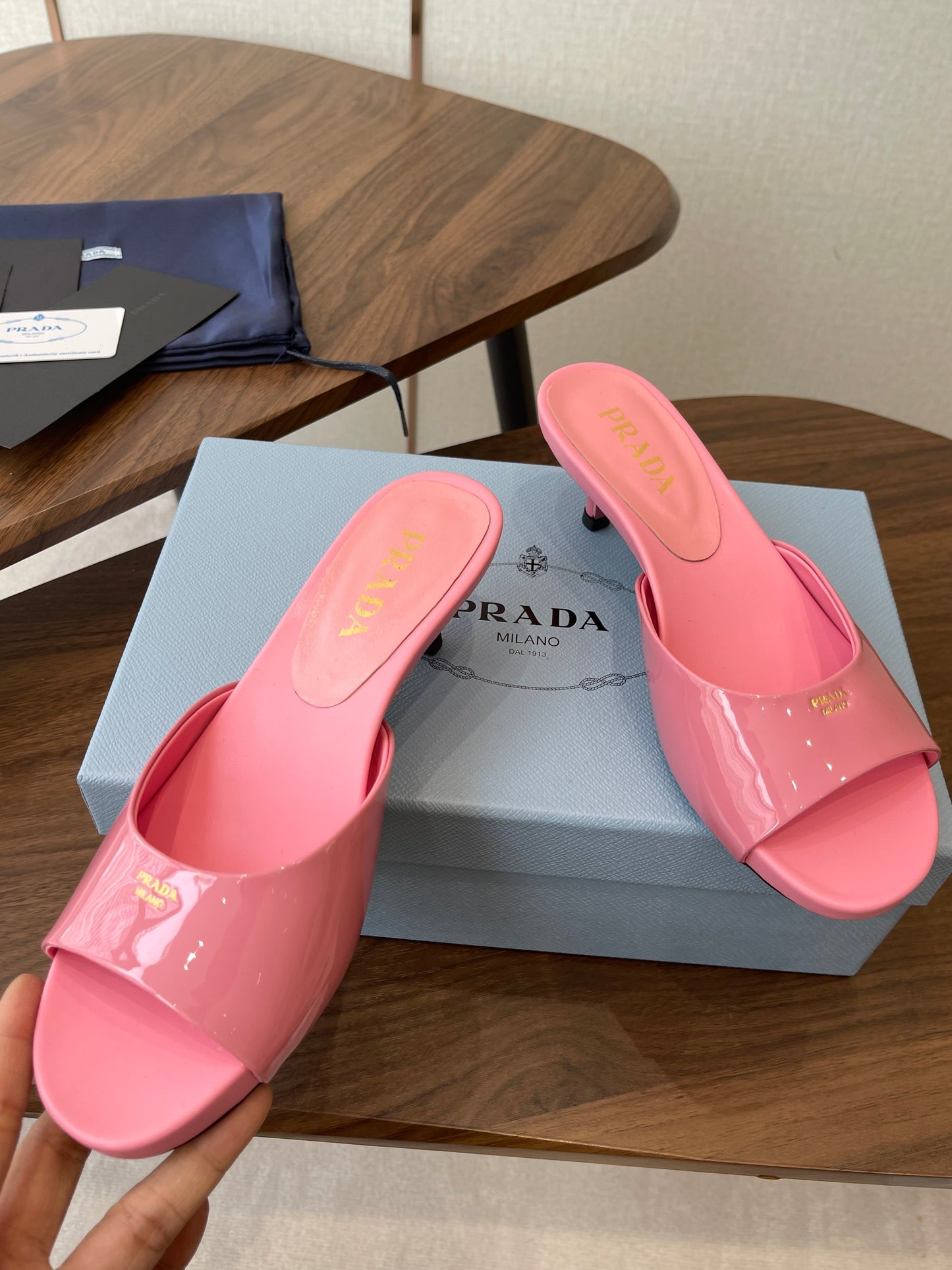 Prada Kitten Heel Sandals Pink Patent Leather 727642