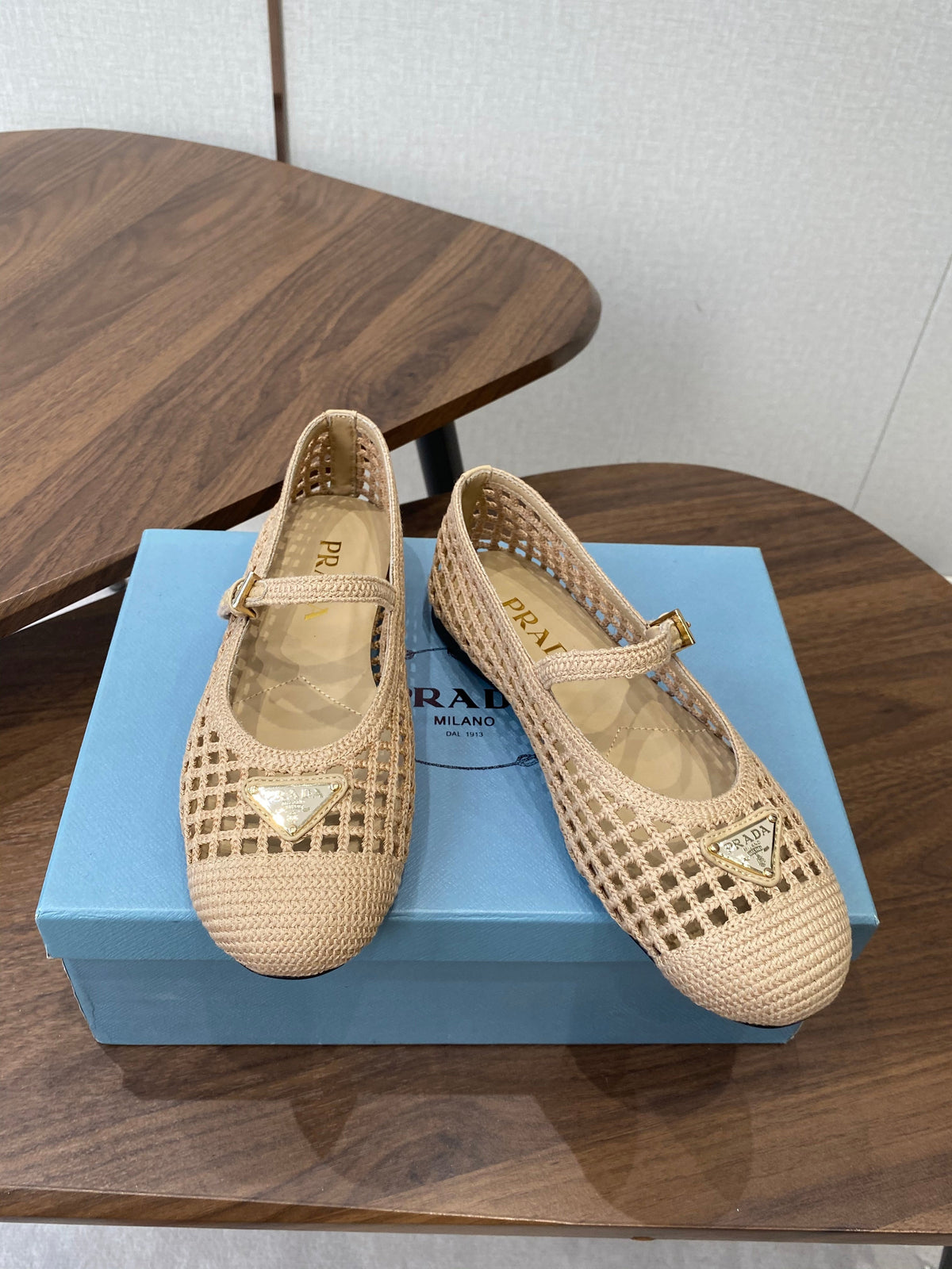 Prada 26s Ballet Flat Light Beige Leather Fabric 727660