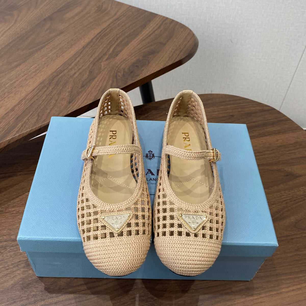 Prada 26s Ballet Flat Light Beige Leather Fabric 727660