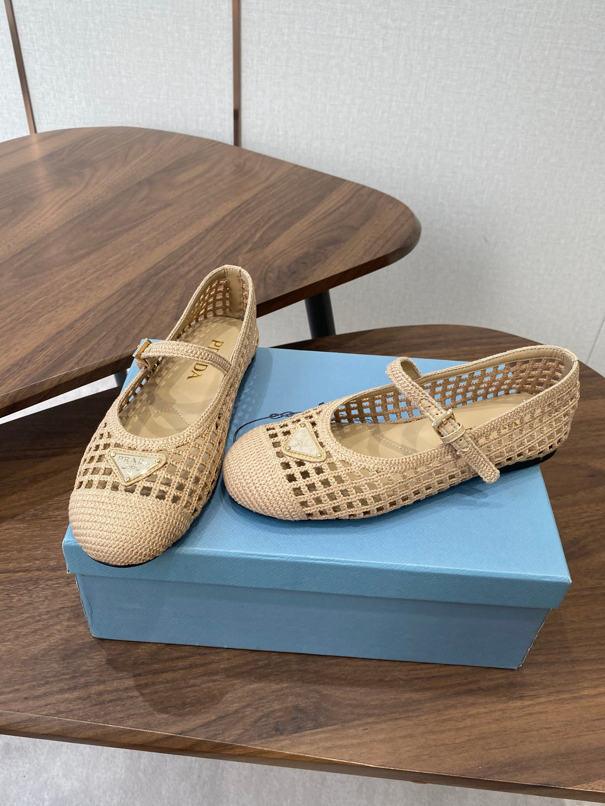 Prada 26s Ballet Flat Light Beige Leather Fabric 727660