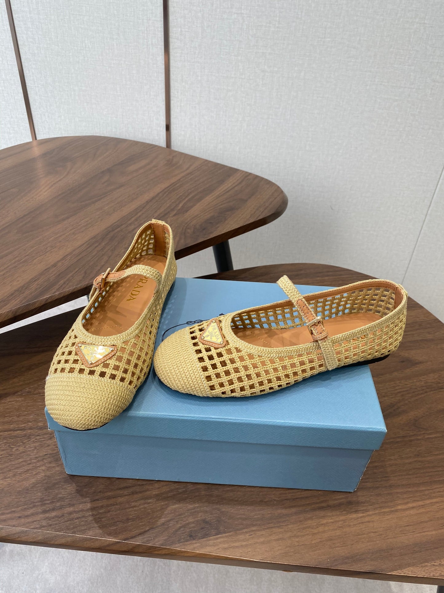 Prada 26s Ballet Flat Deep Beige Leather Fabric 727662