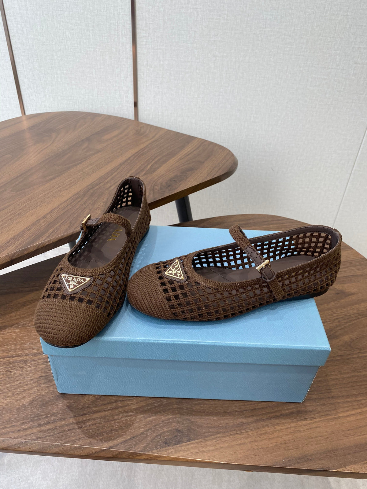 Prada 26s Ballet Flat Coffee Leather Fabric 727665