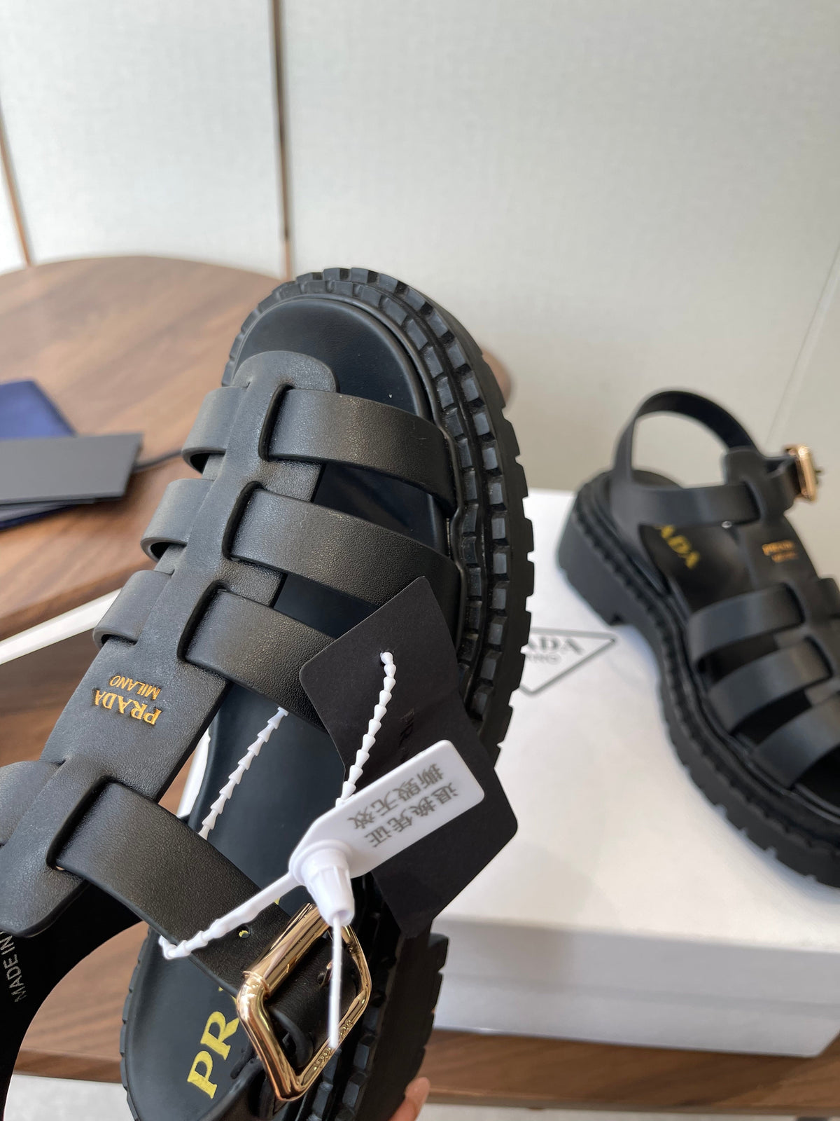 Prada Strappy Sandals 5.5cm Black Leather 728556