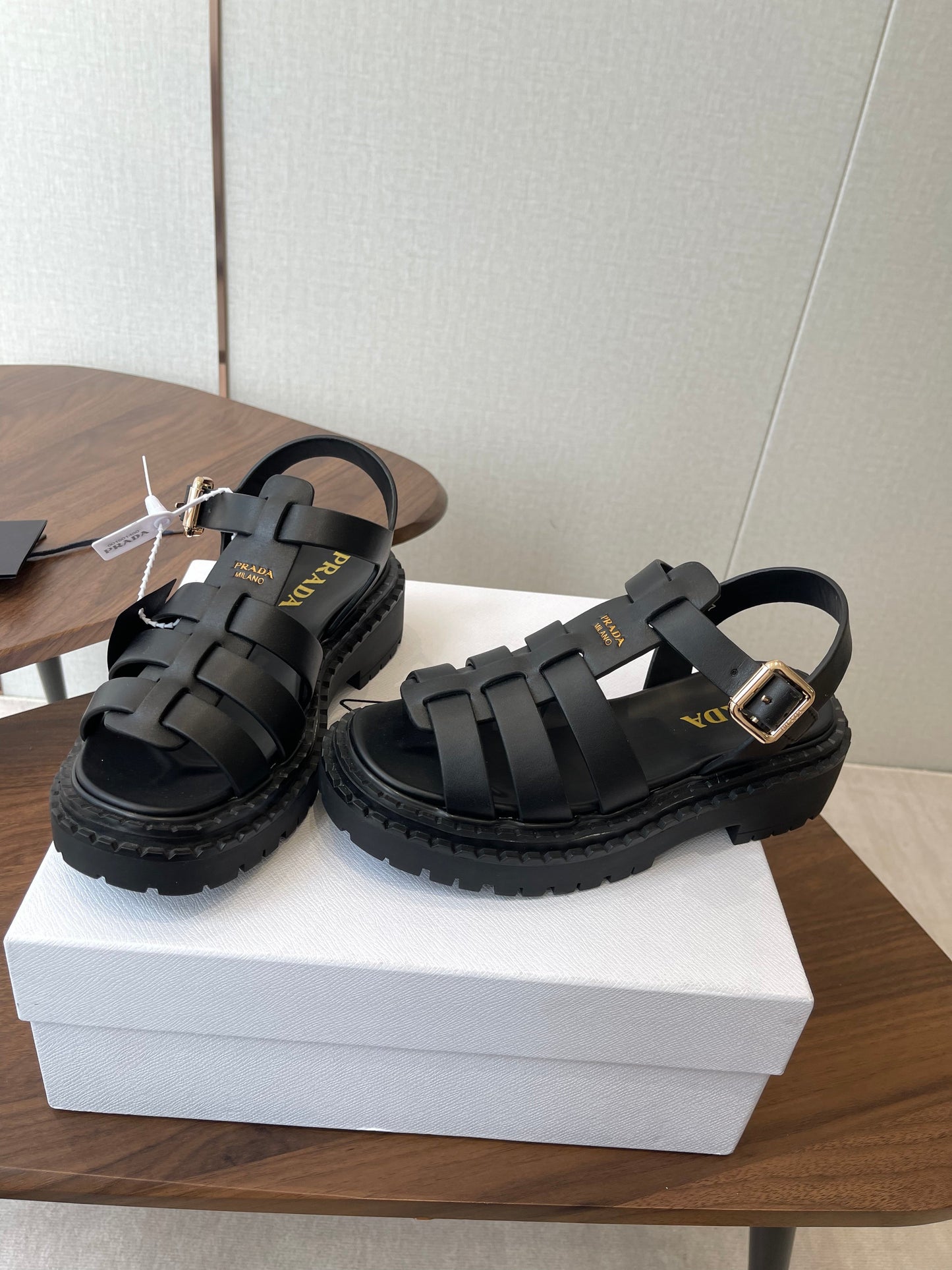 Prada Strappy Sandals 5.5cm Black Leather 728556