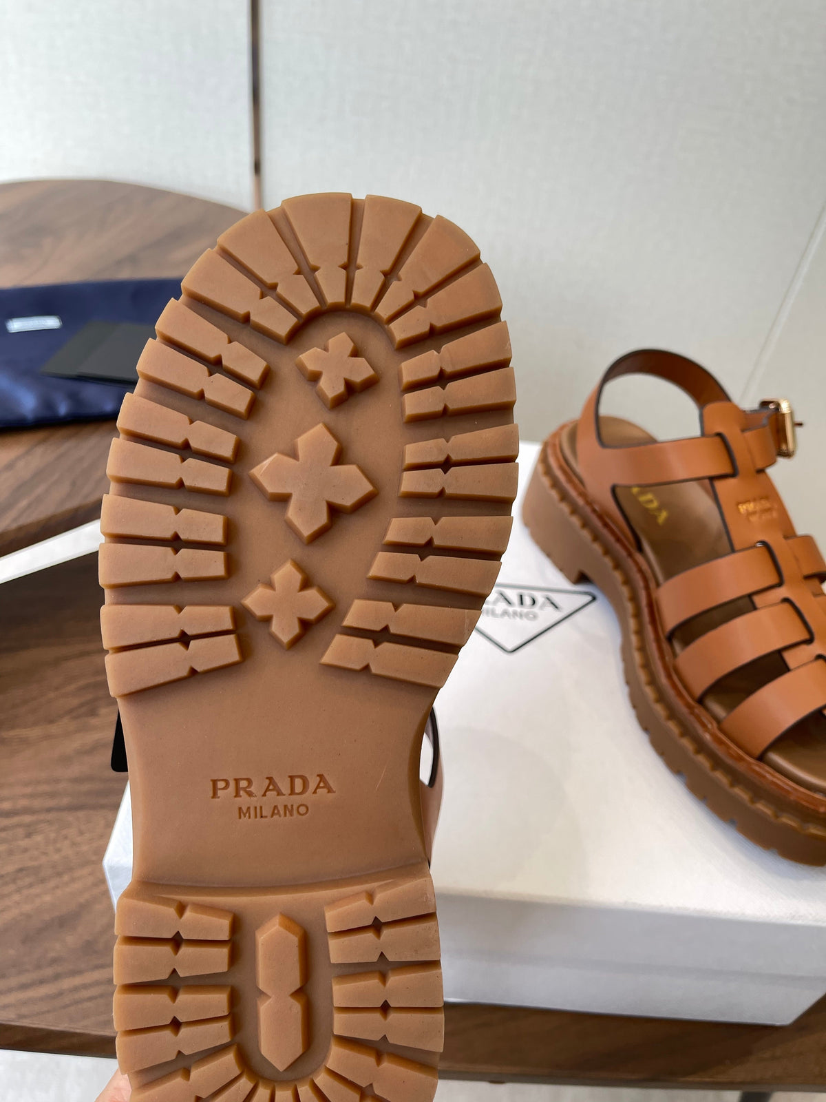 Prada Strappy Sandals 5.5cm Brown Leather 728557