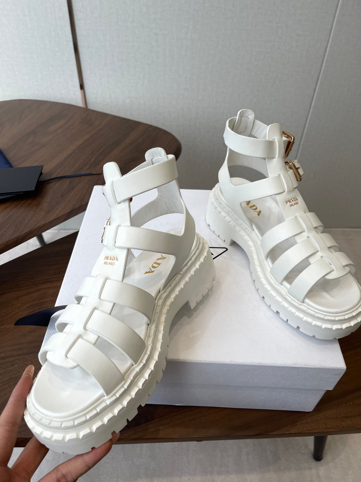 Prada Strappy Sandals 5.5cm White Leather 728560