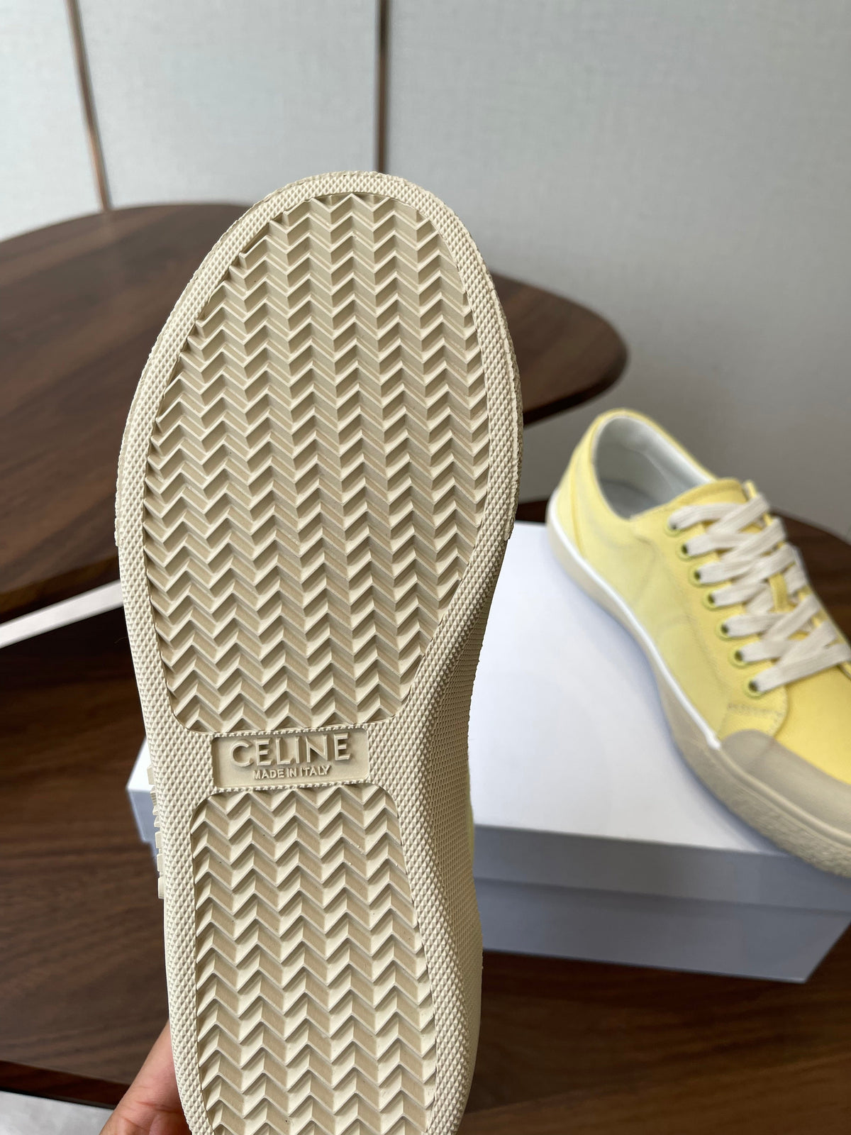 Celine Alan Sneakers Light Yellow Canvas Rubber 790668