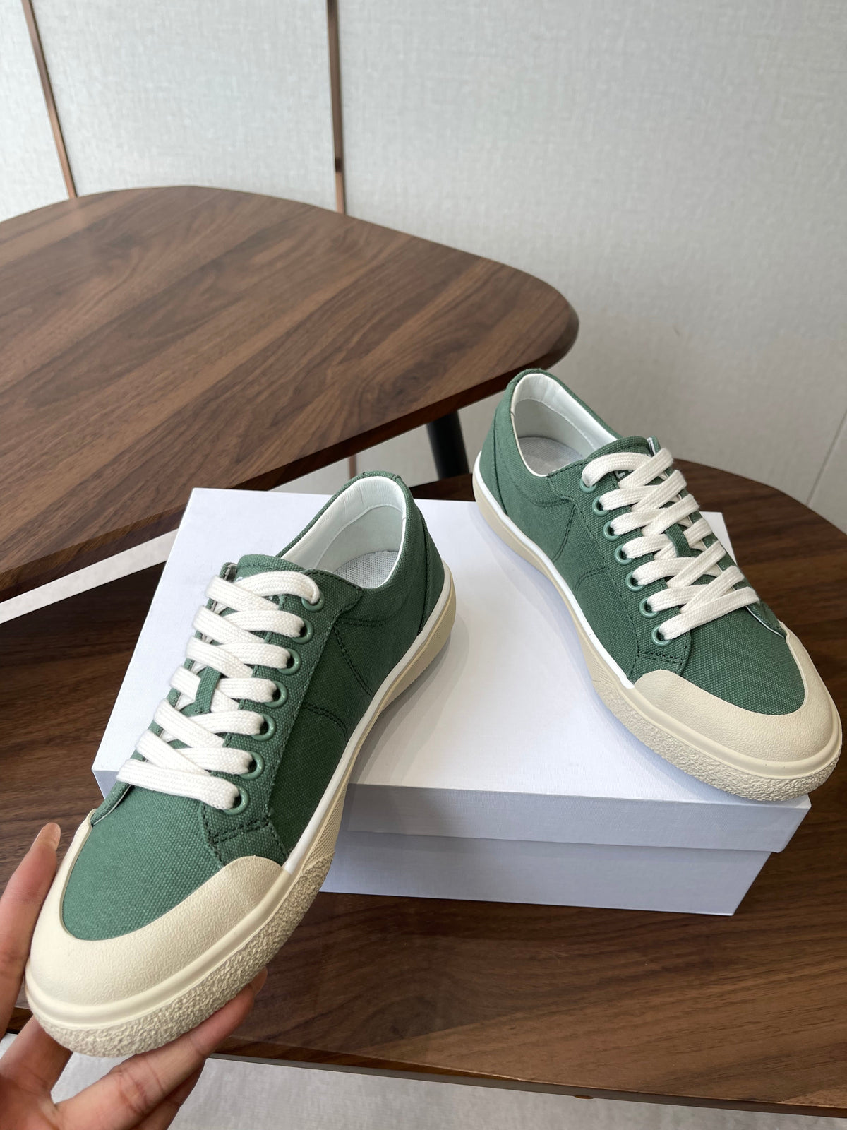 Celine Alan Sneakers Teal Green Canvas Rubber 790669