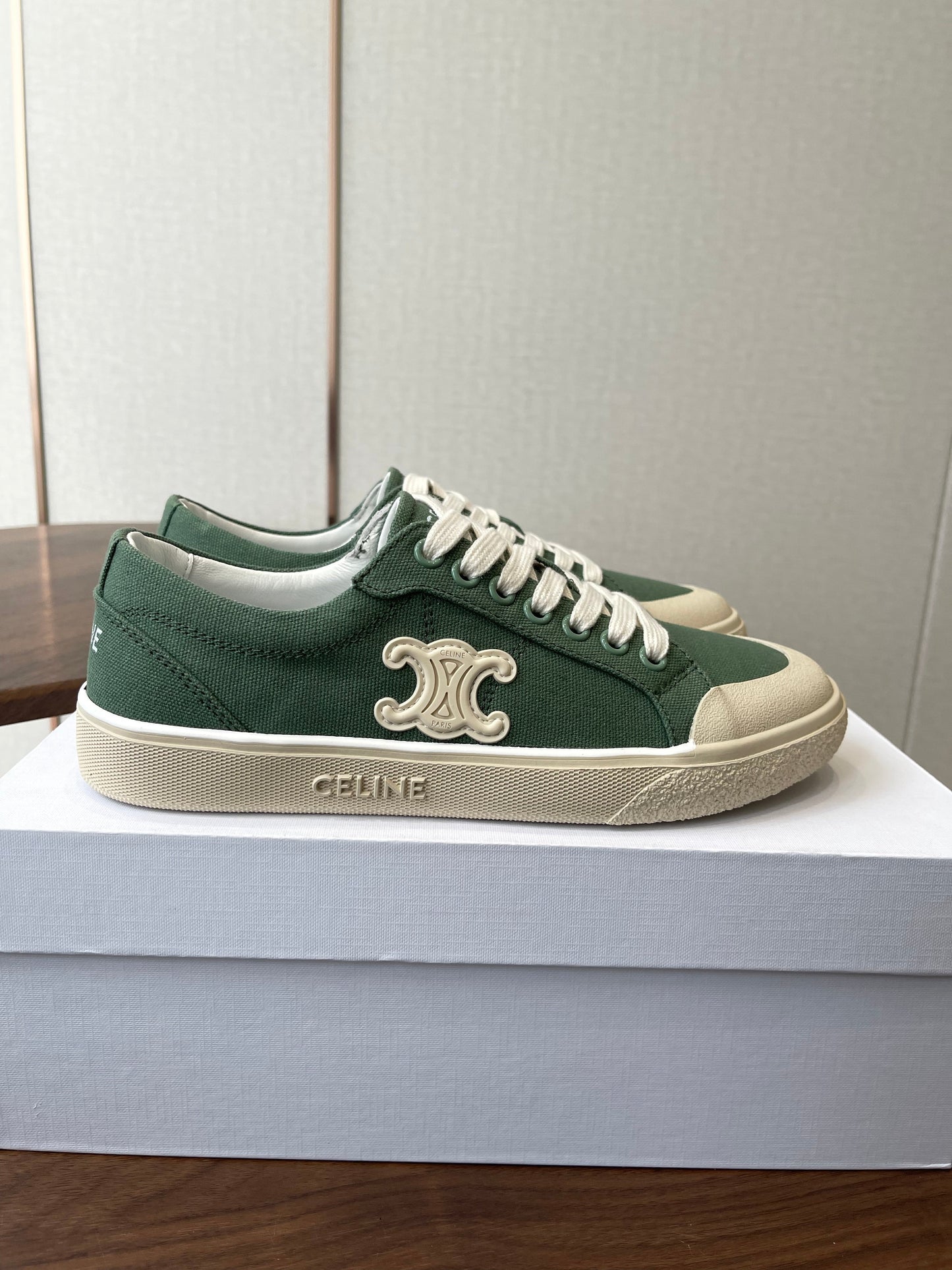Celine Alan Sneakers Teal Green Canvas Rubber 790669