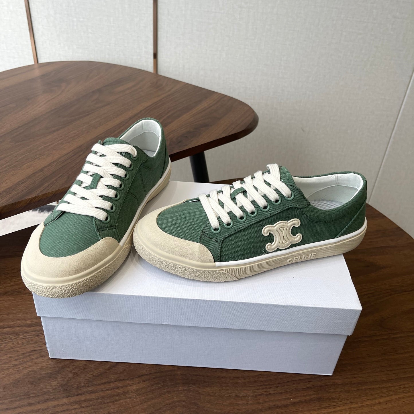 Celine Alan Sneakers Teal Green Canvas Rubber 790669