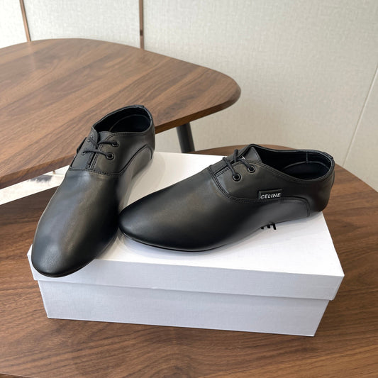 Celine Ballet Lace-Up Shoe Black Lambskin 790671