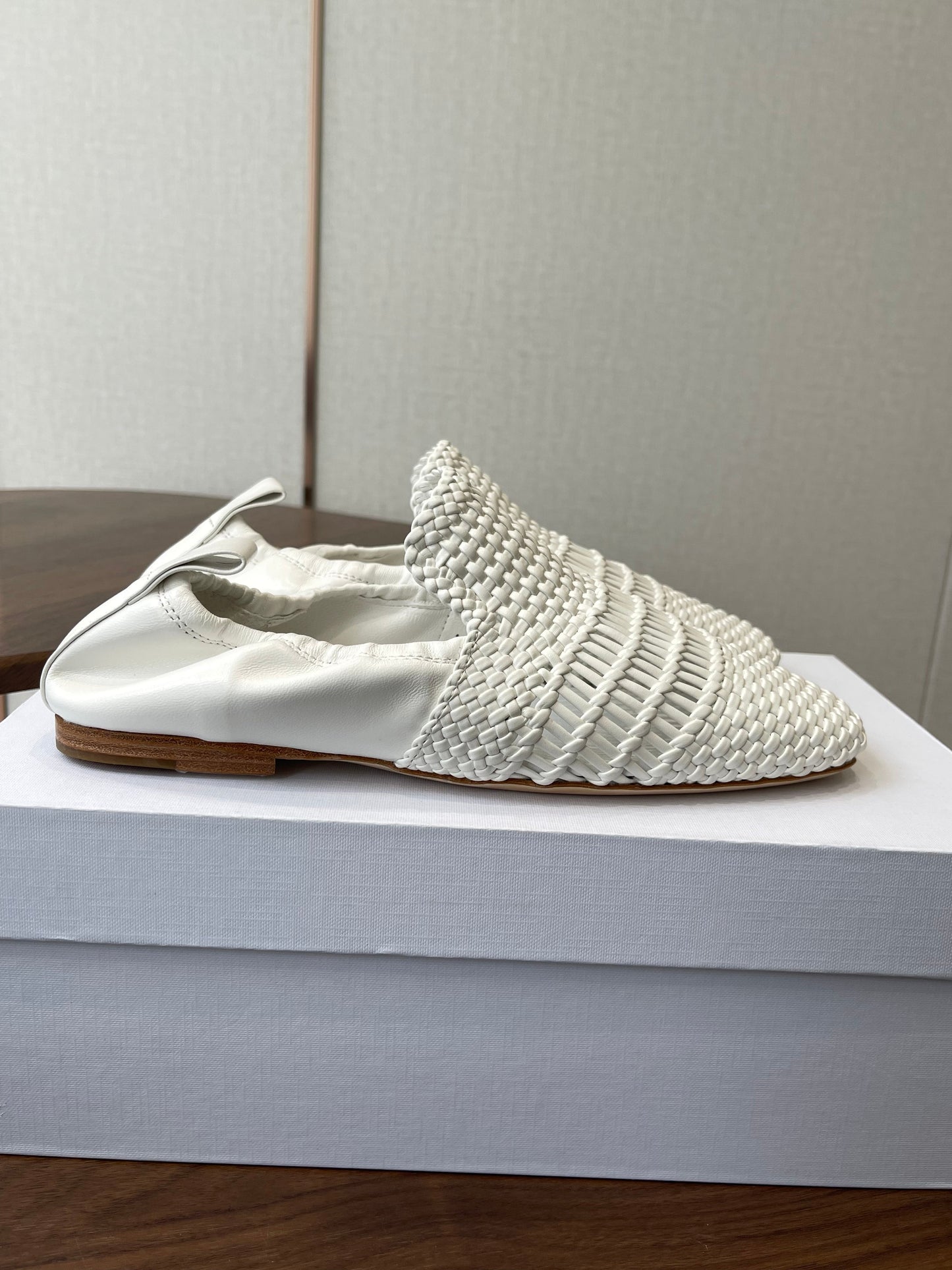 Celine Ballet Lace-Up Shoe White Woven Lambskin 790672