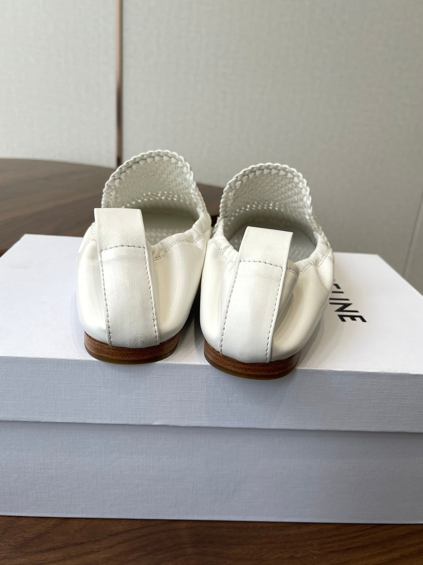 Celine Ballet Lace-Up Shoe White Woven Lambskin 790672
