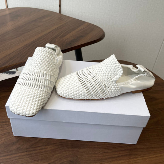 Celine Ballet Lace-Up Shoe White Woven Lambskin 790672
