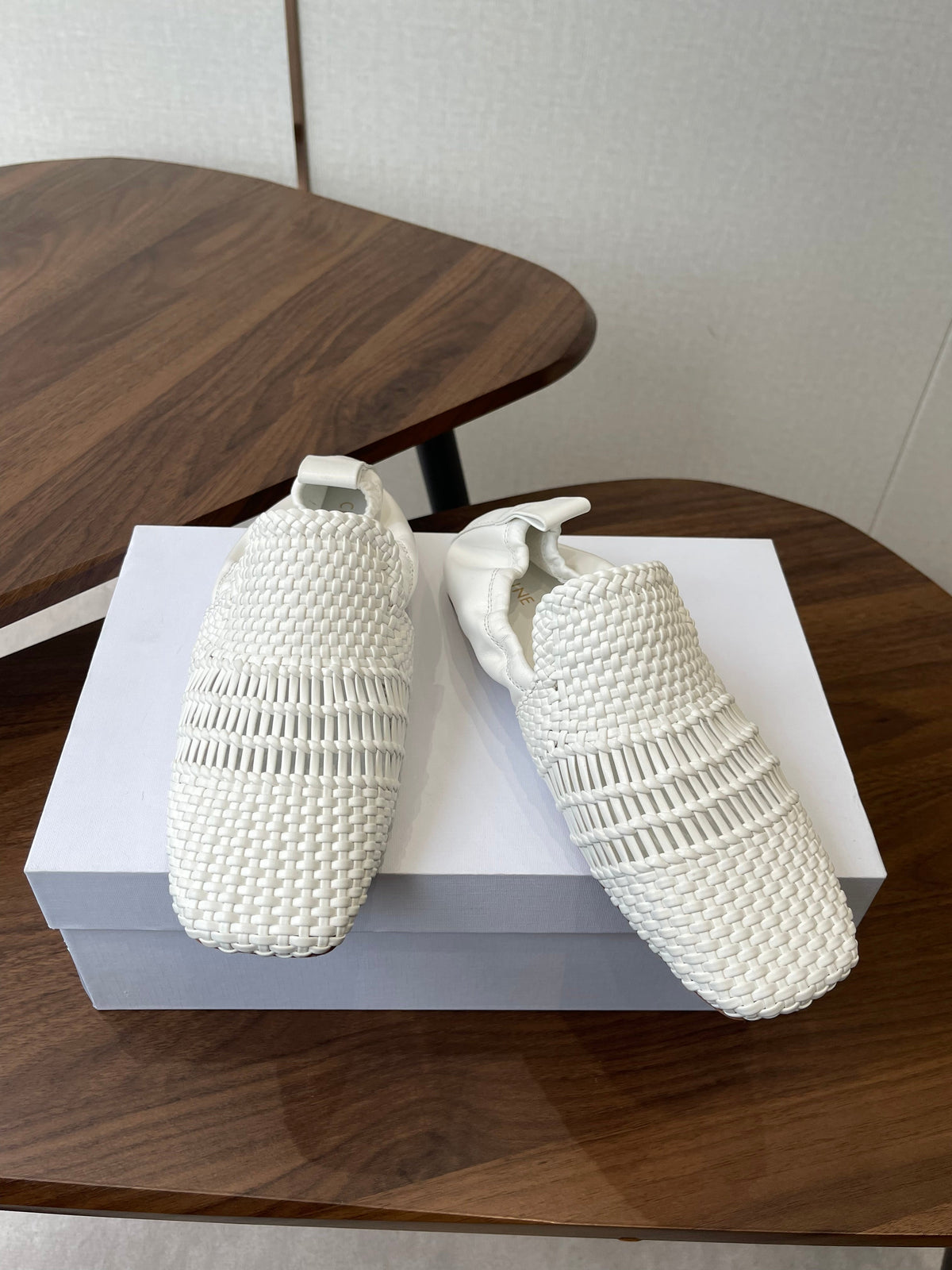 Celine Ballet Lace-Up Shoe White Woven Lambskin 790672