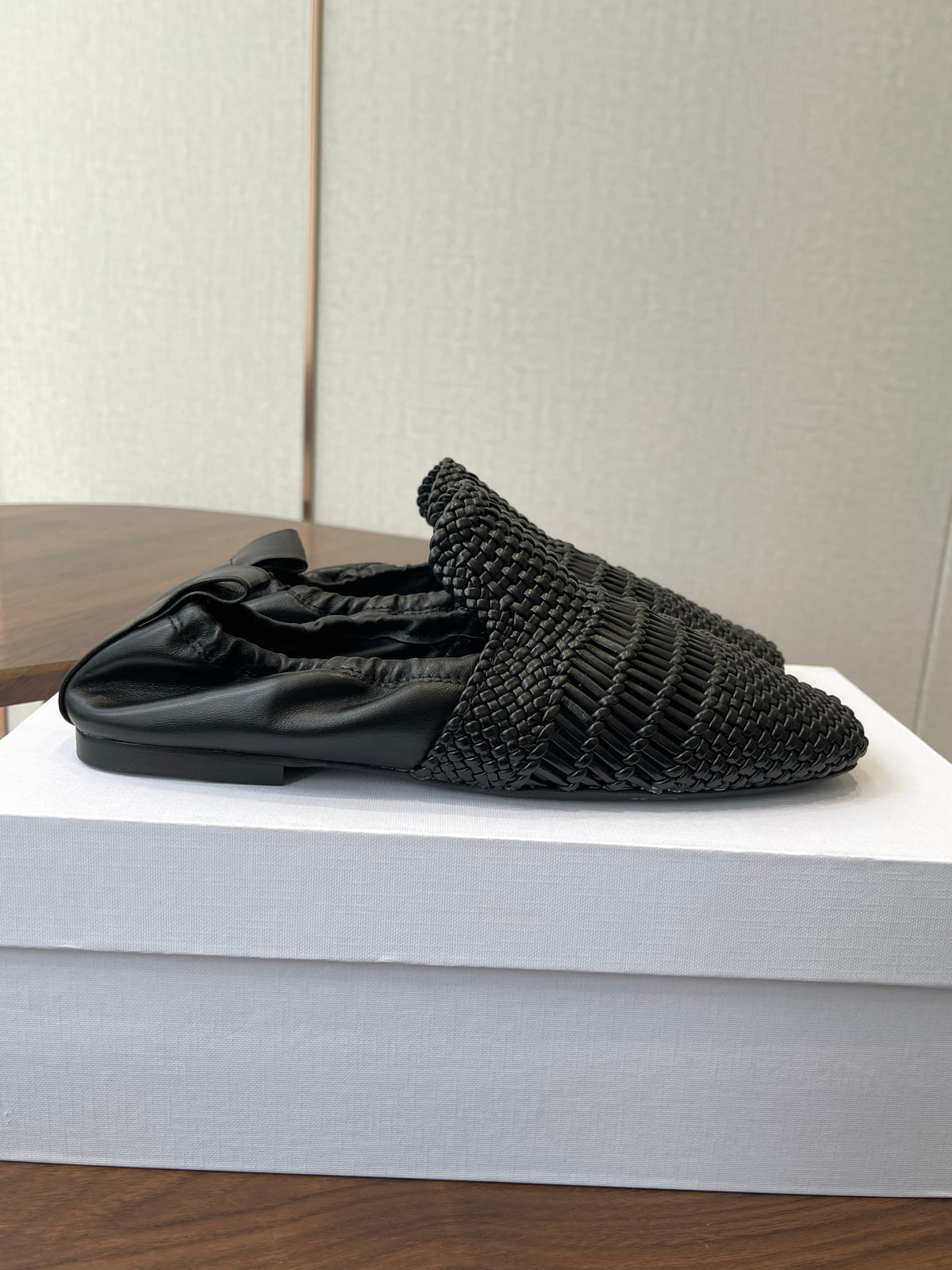 Celine Ballet Lace-Up Shoe Black Woven Lambskin 790673