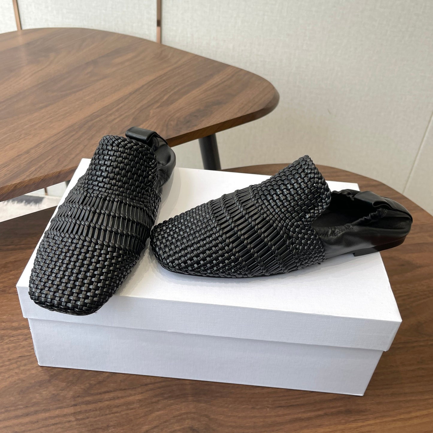 Celine Ballet Lace-Up Shoe Black Woven Lambskin 790673
