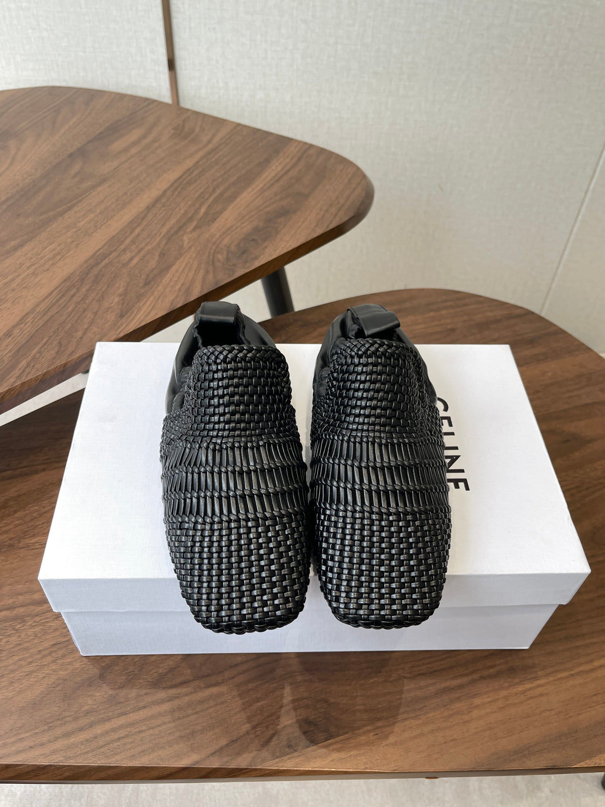 Celine Ballet Lace-Up Shoe Black Woven Lambskin 790673