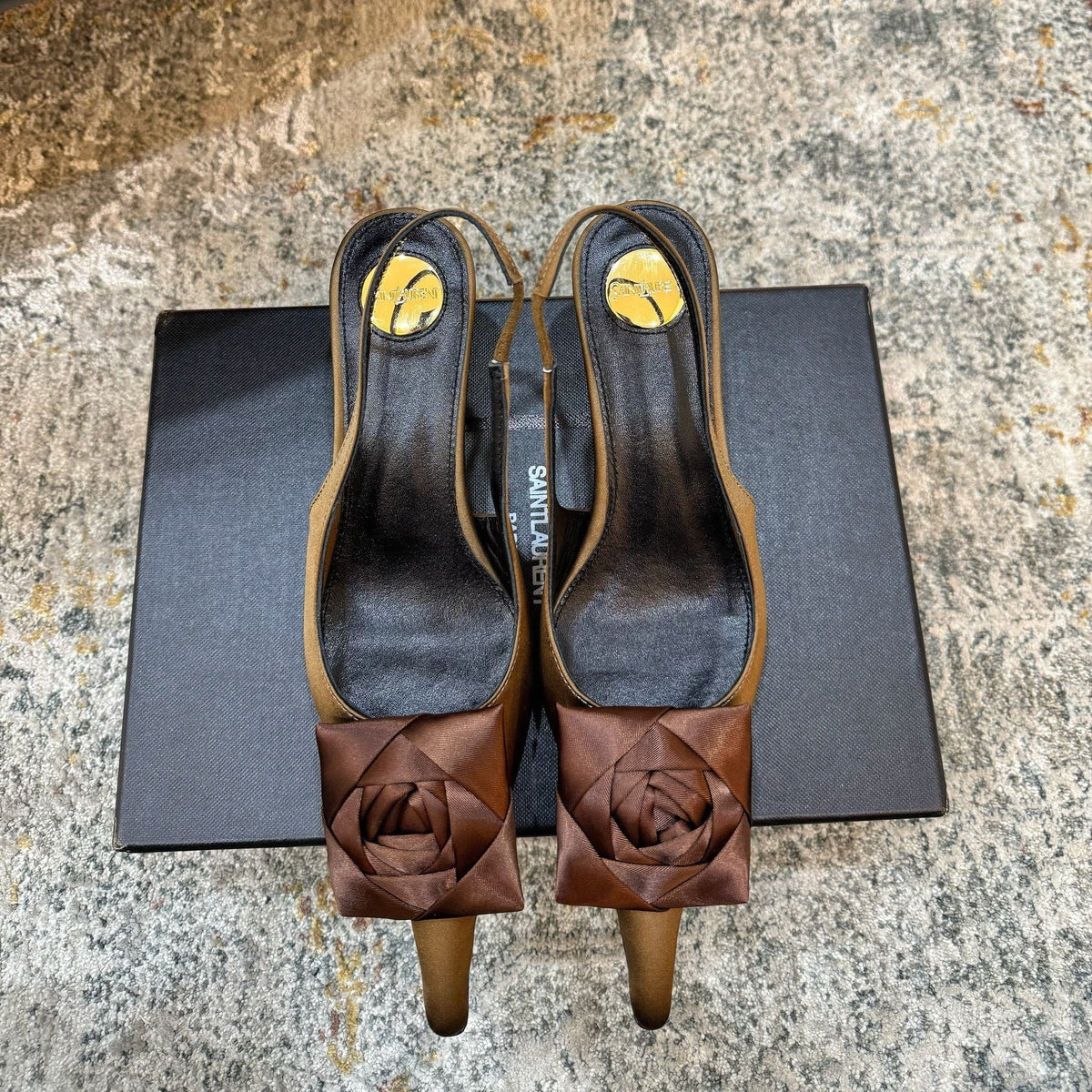 YSL Dakota Pumps 50mm Brown Satin 637210