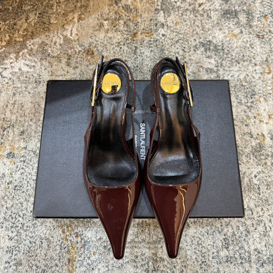 YSL Anne-Marie Slingback 8cm Burgundy Patent Leather 637220